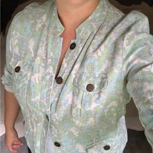 Charter Club Green and Blue Linen Jacket